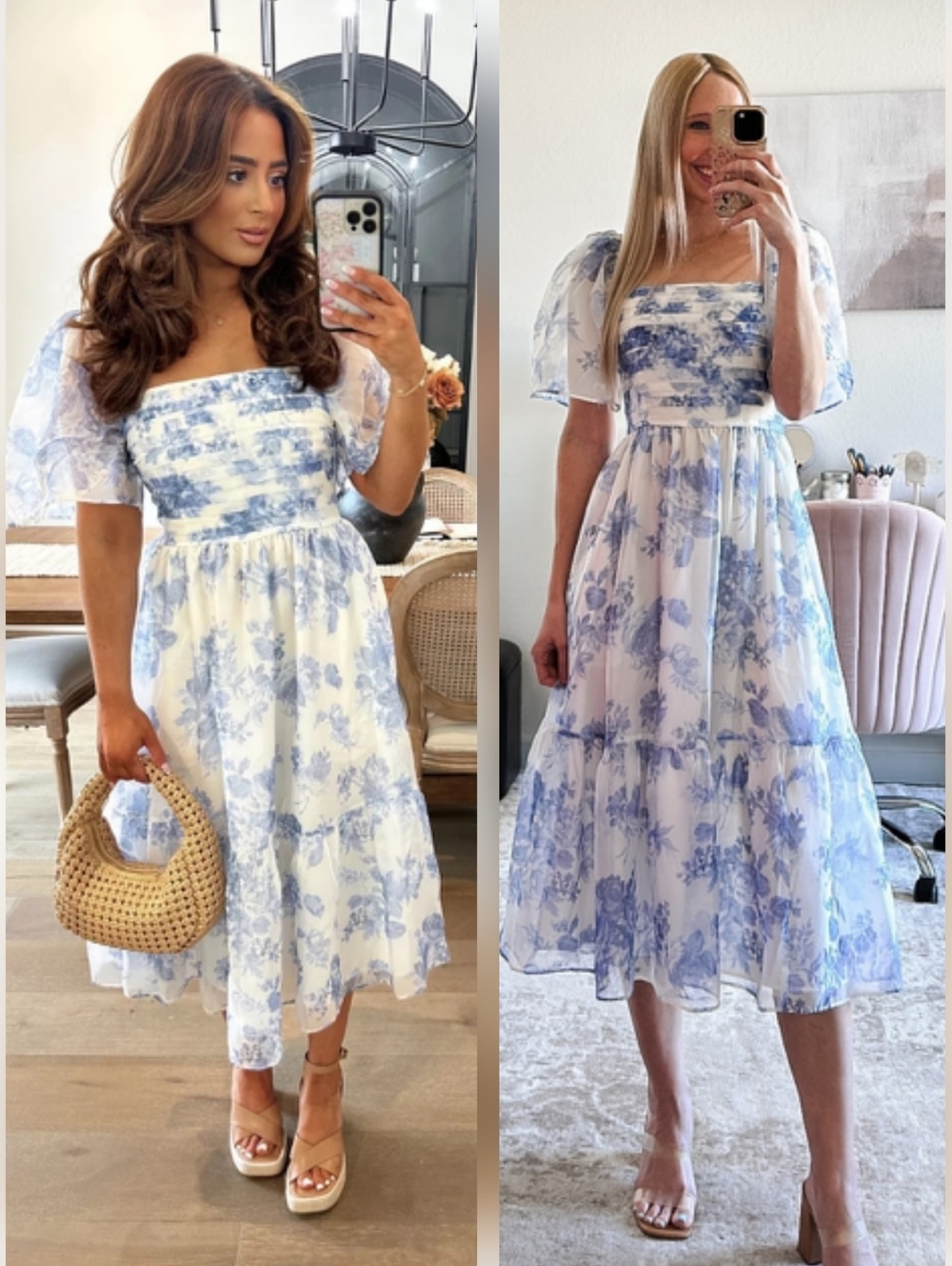 NEW Abercrombie Romantic Blue Toile Emerson Angel Sleeve Midi Dress Large Tall